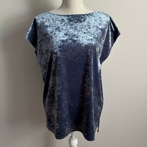 Velour Short Sleeve Boat Neck Top Dark Blue